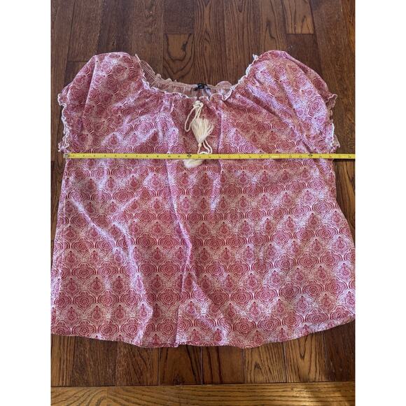 Ellos Peasant Blouse 1X 22/24 Apple Red Medallion Ruffle Trim Cap Sleeve Boho - Picture 9 of 12